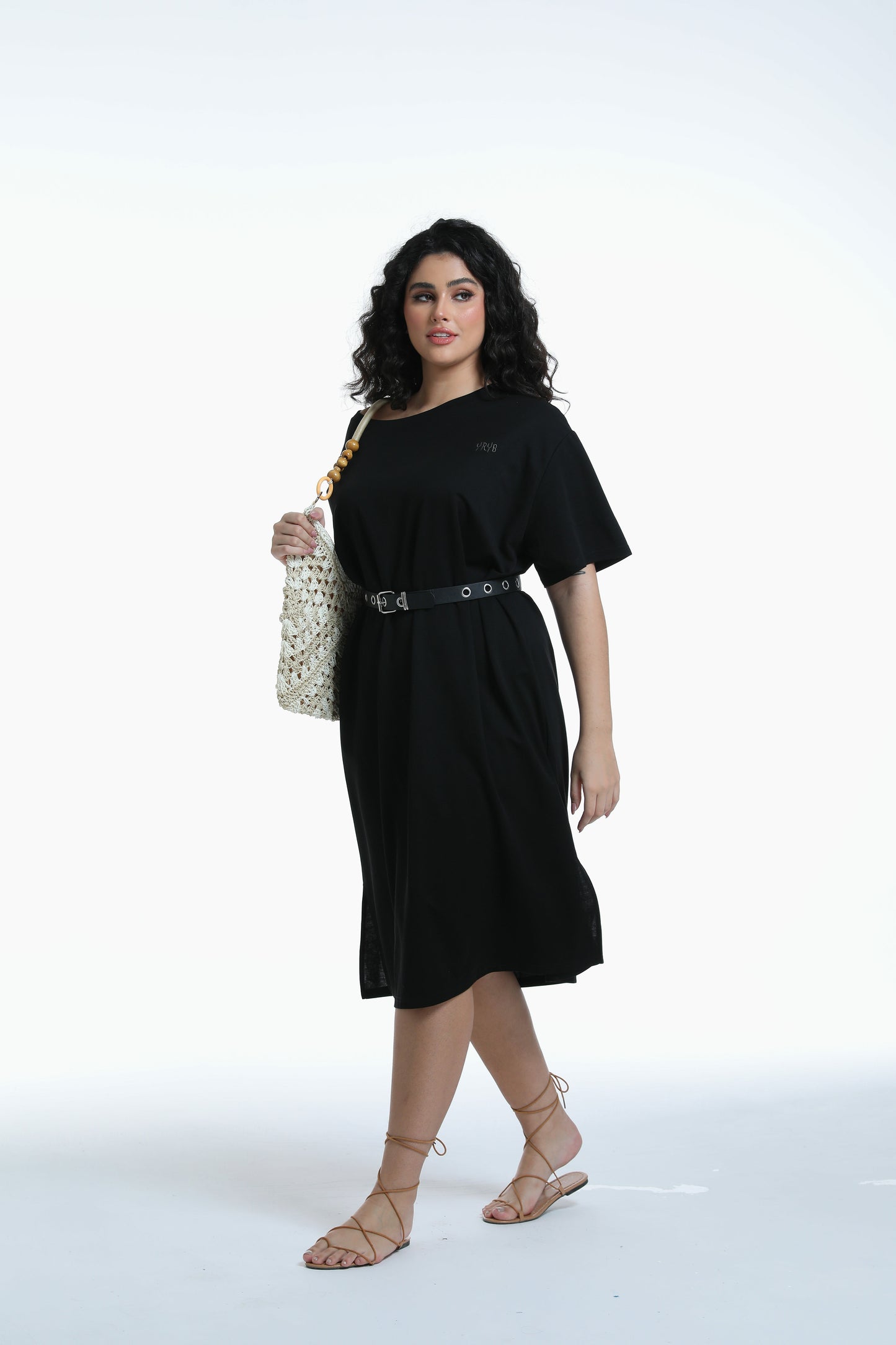 Midi T-shirt Dress in black with YRYB logo