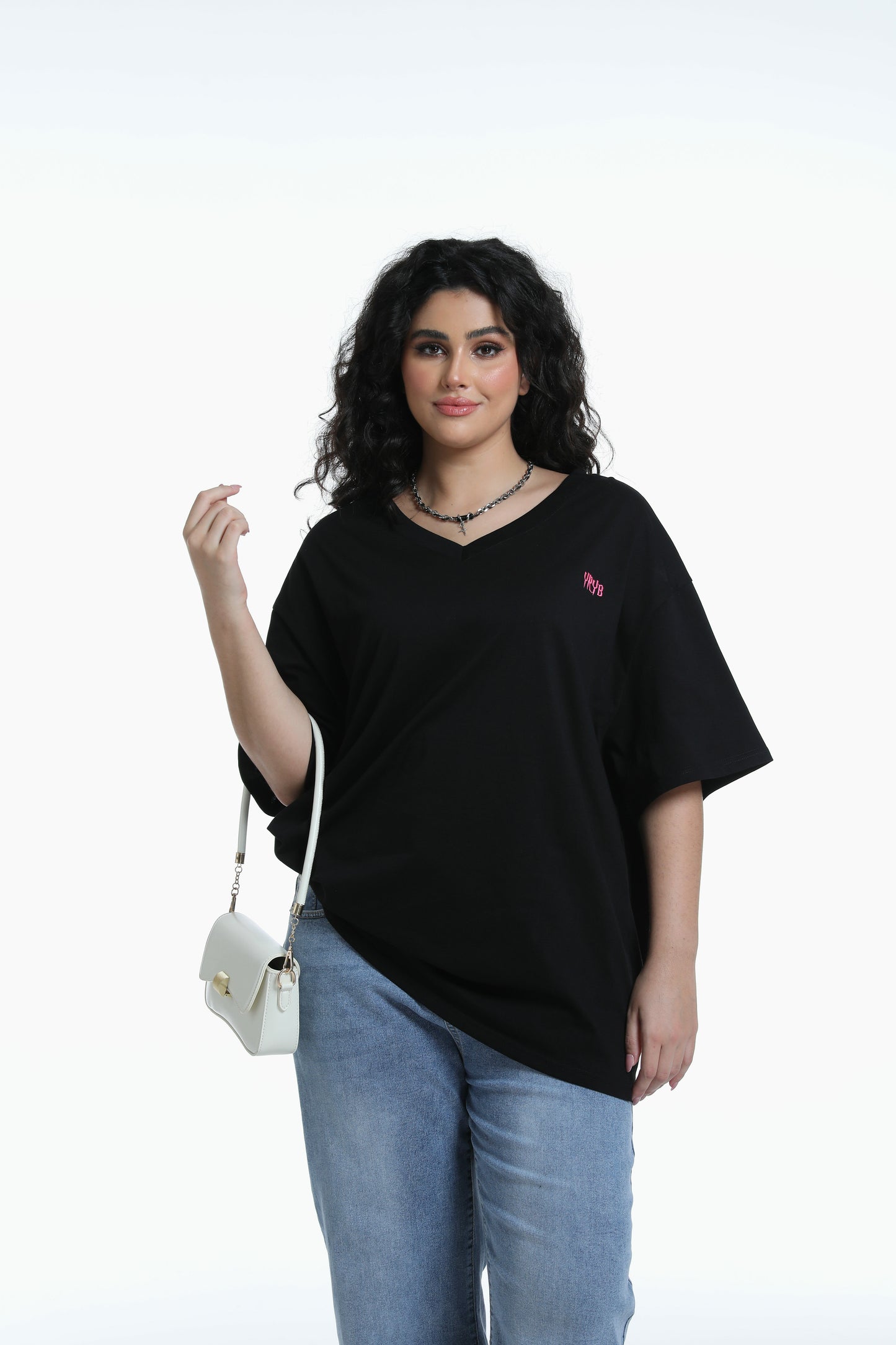 V-neck tee in black with YRYB logo