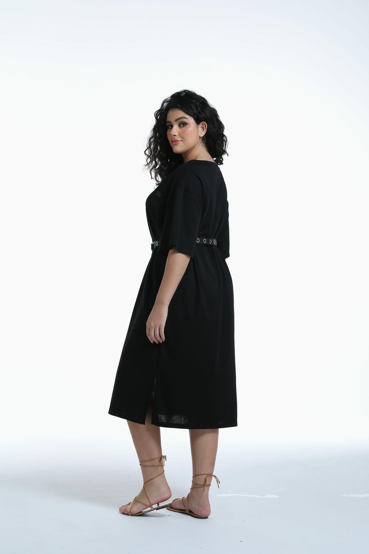 Midi T-shirt Dress in black with YRYB logo