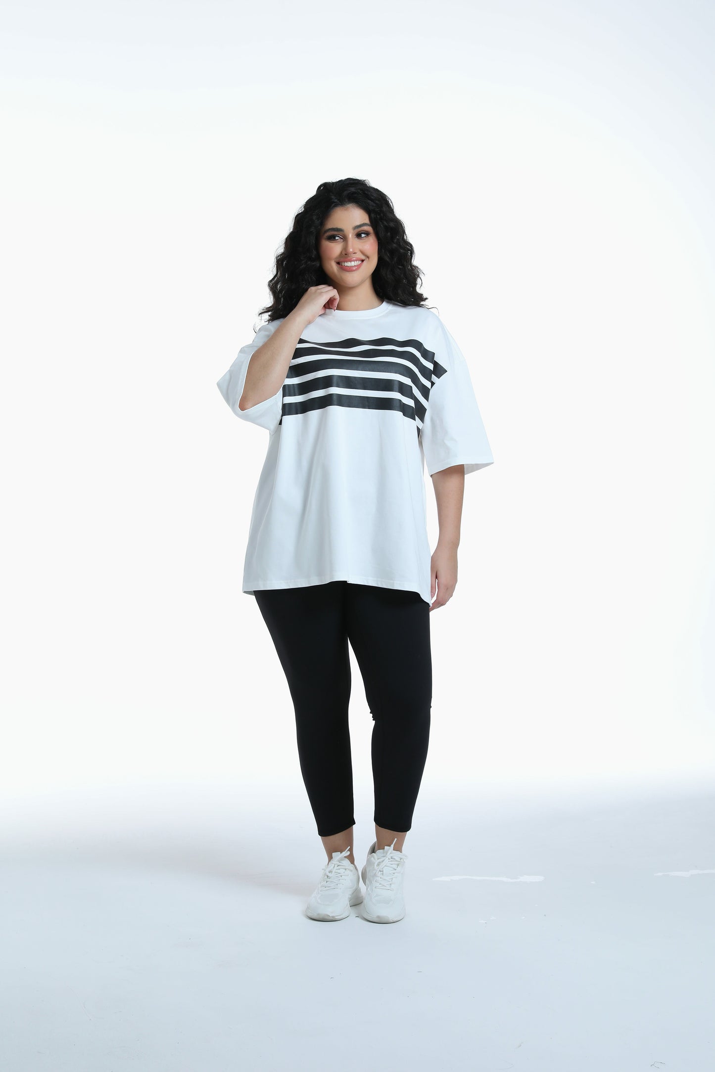 Stripe Front Print Graphic Tee in white