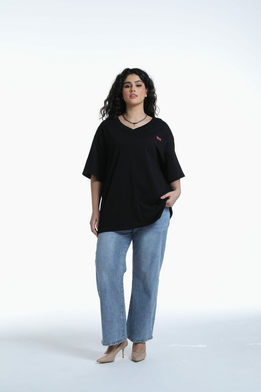 V-neck tee in black with YRYB logo