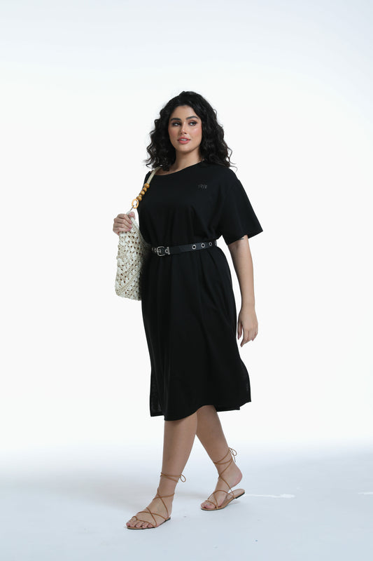 Midi T-shirt Dress in black with YRYB logo