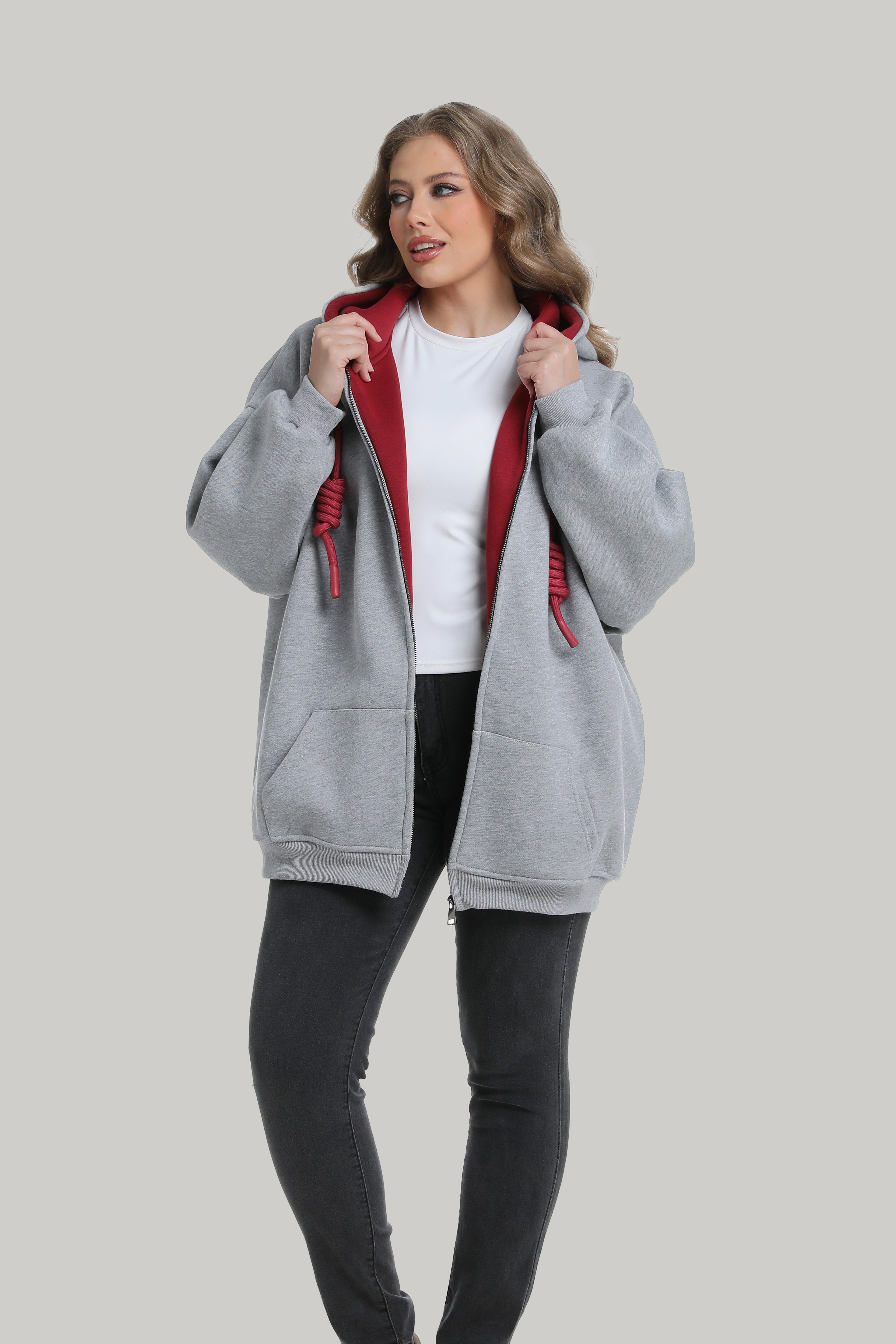 Grey Heavyweight Boxy Relaxed Zip-up Hoodie