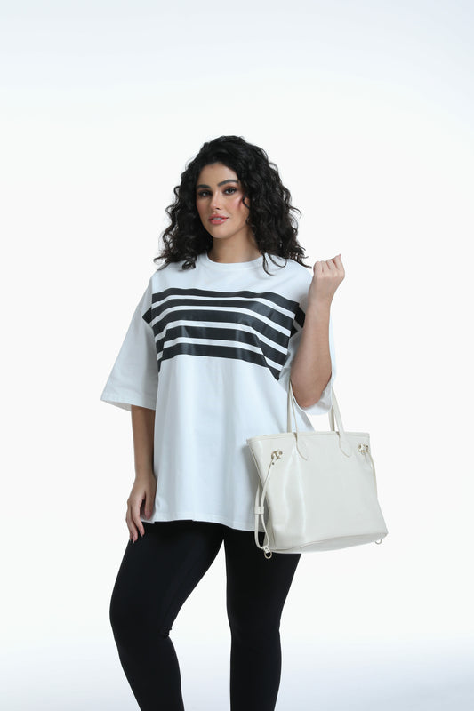 Stripe Front Print Graphic Tee in white