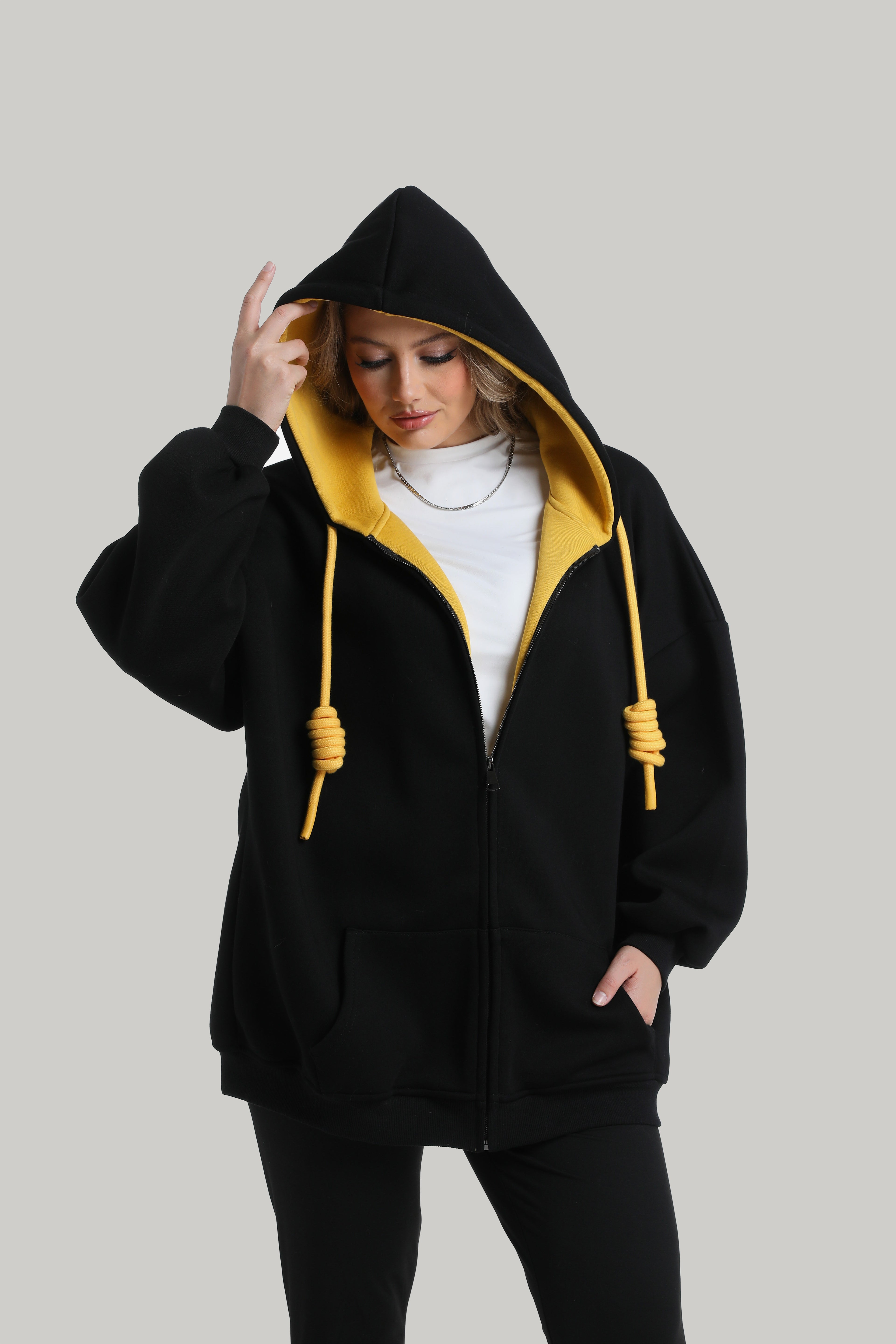 Black Heavyweight Boxy Relaxed Zip-up Hoodie