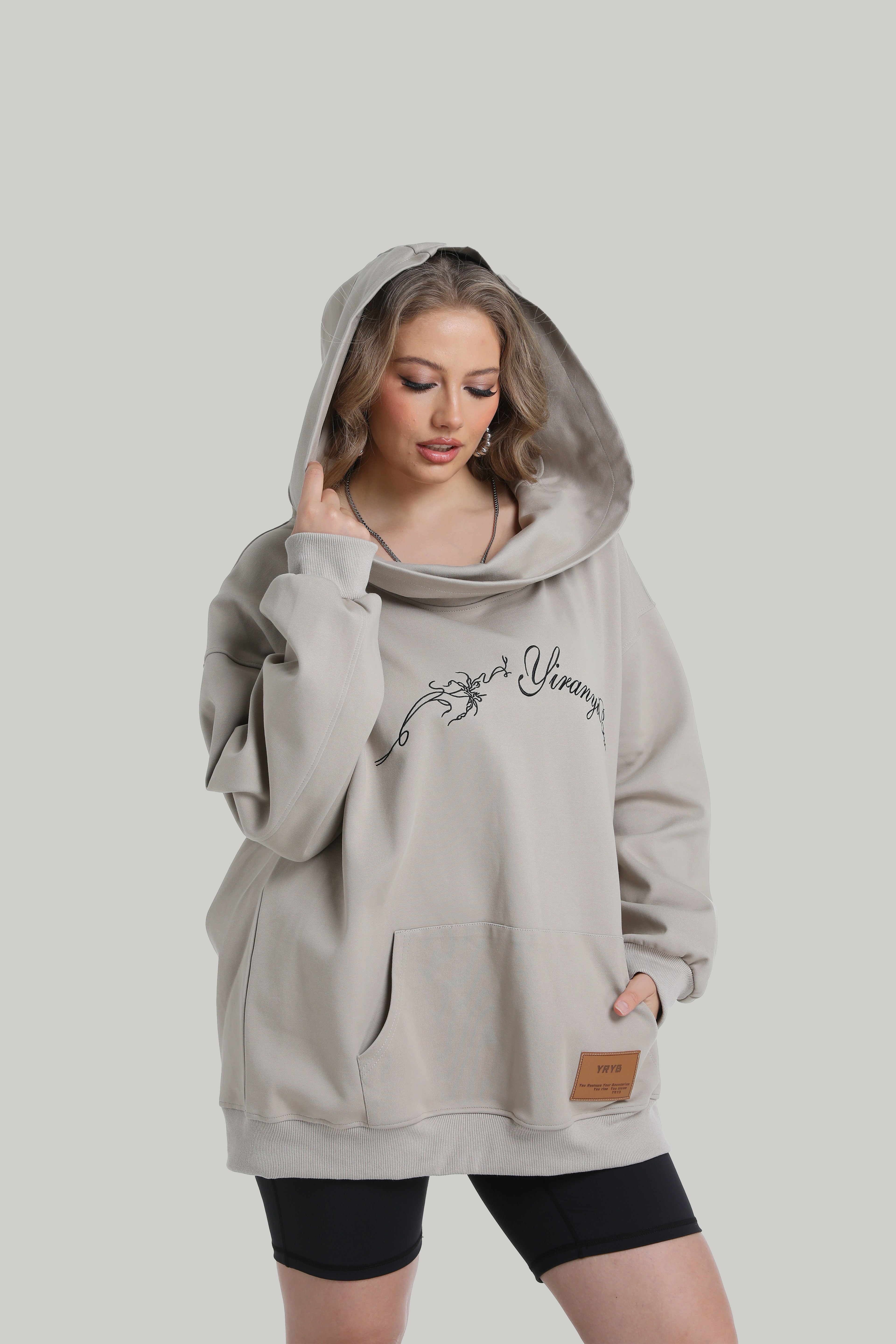 Stacked Collar Hoodie with Off Shoulder