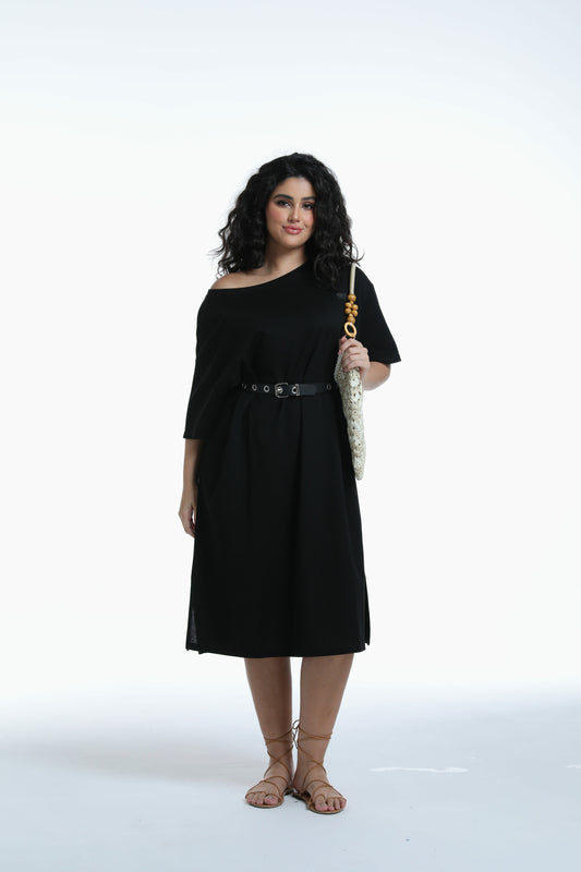 Midi T-shirt Dress in black with YRYB logo