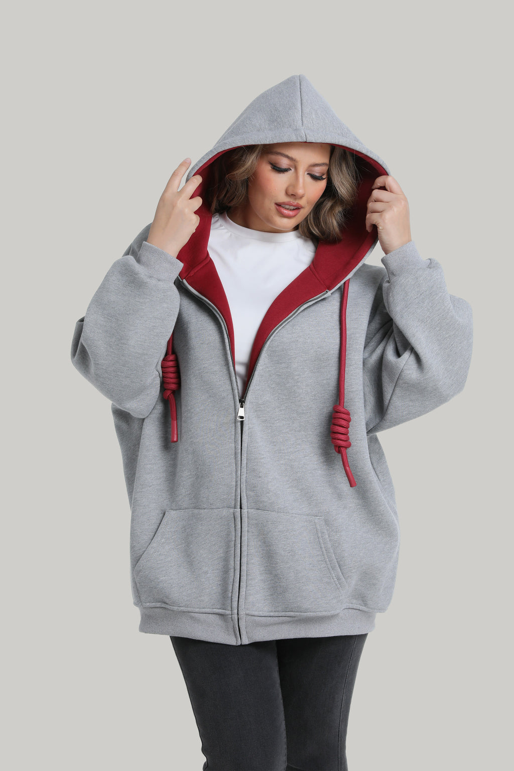 Grey Heavyweight Boxy Relaxed Zip-up Hoodie