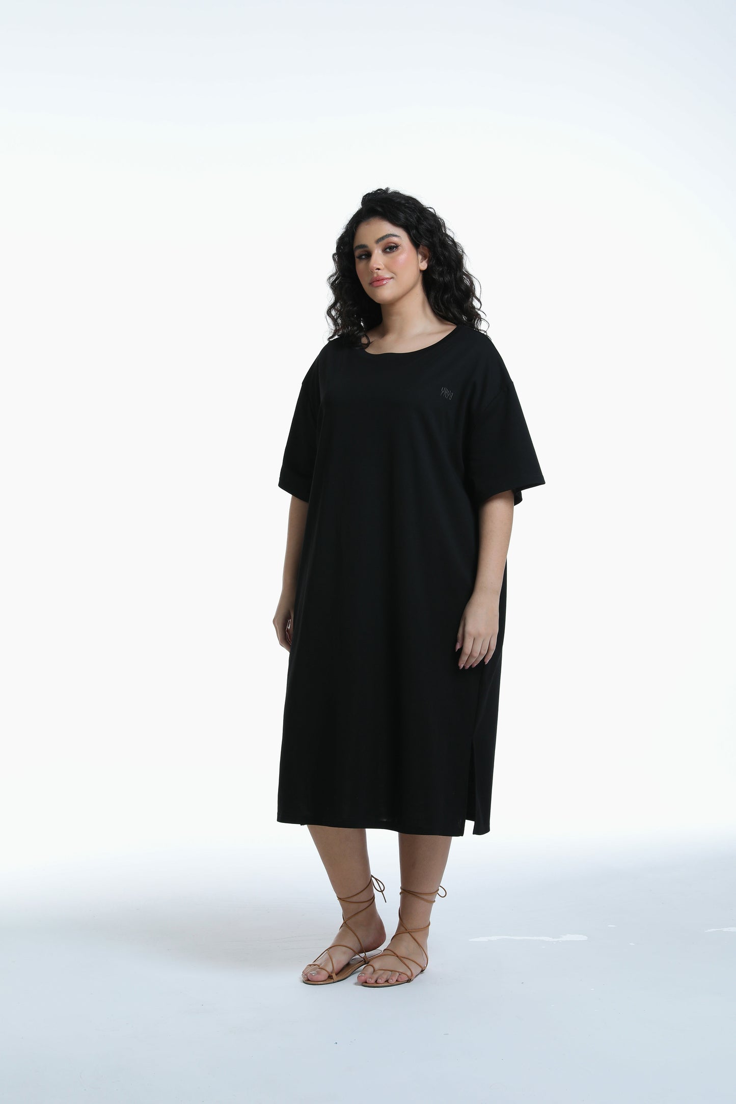 Midi T-shirt Dress in black with YRYB logo