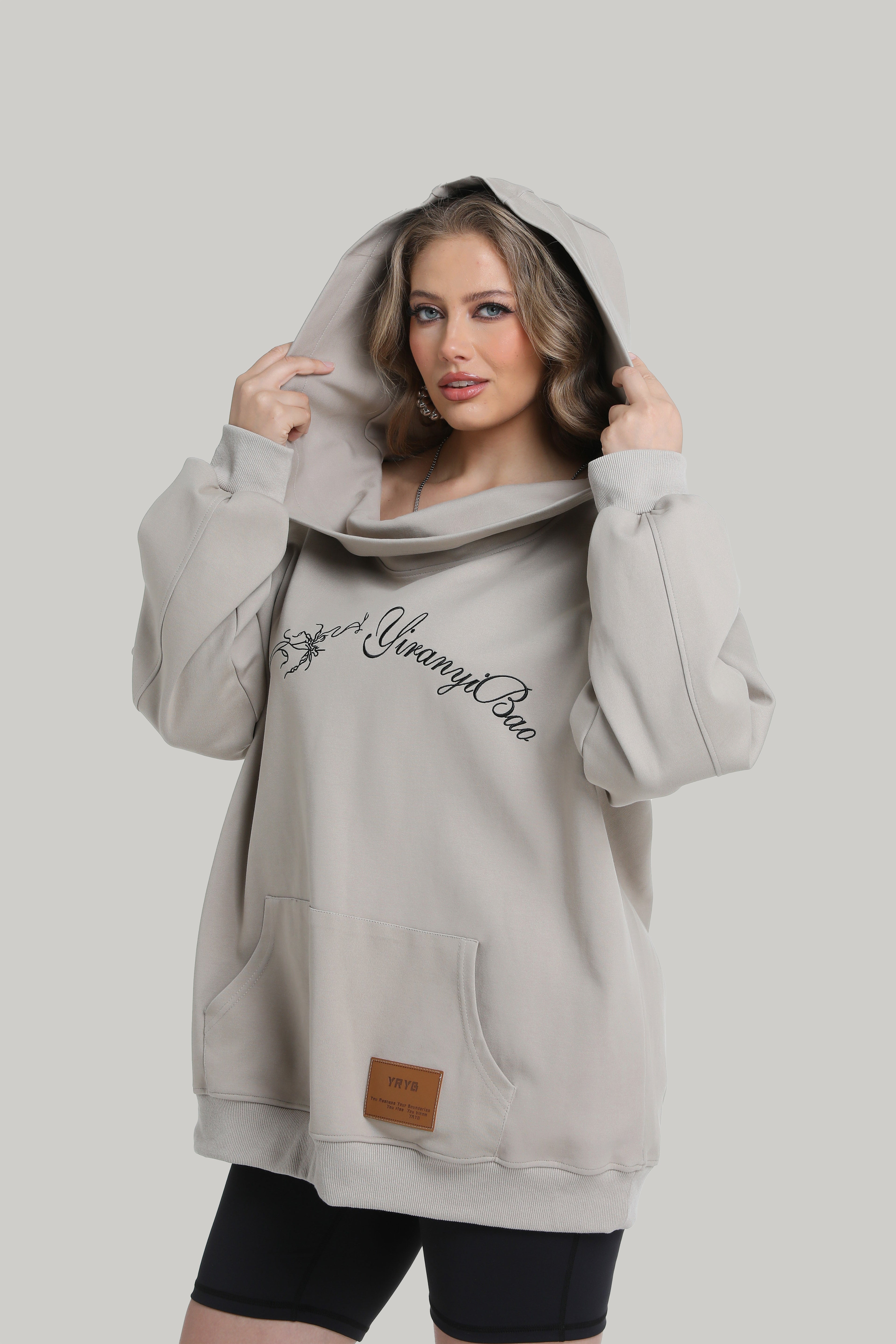 Stacked Collar Hoodie with Off Shoulder