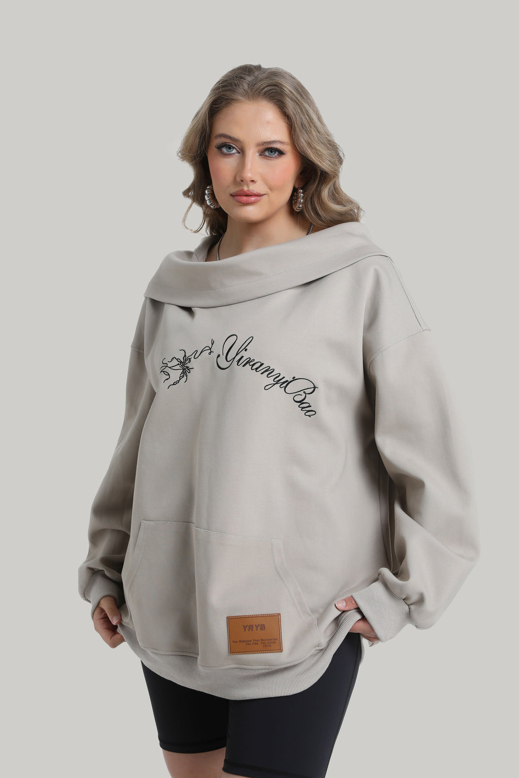 Stacked Collar Hoodie with Off Shoulder