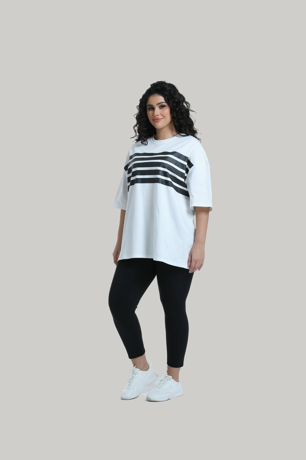 Stripe Front Print Graphic Tee in white