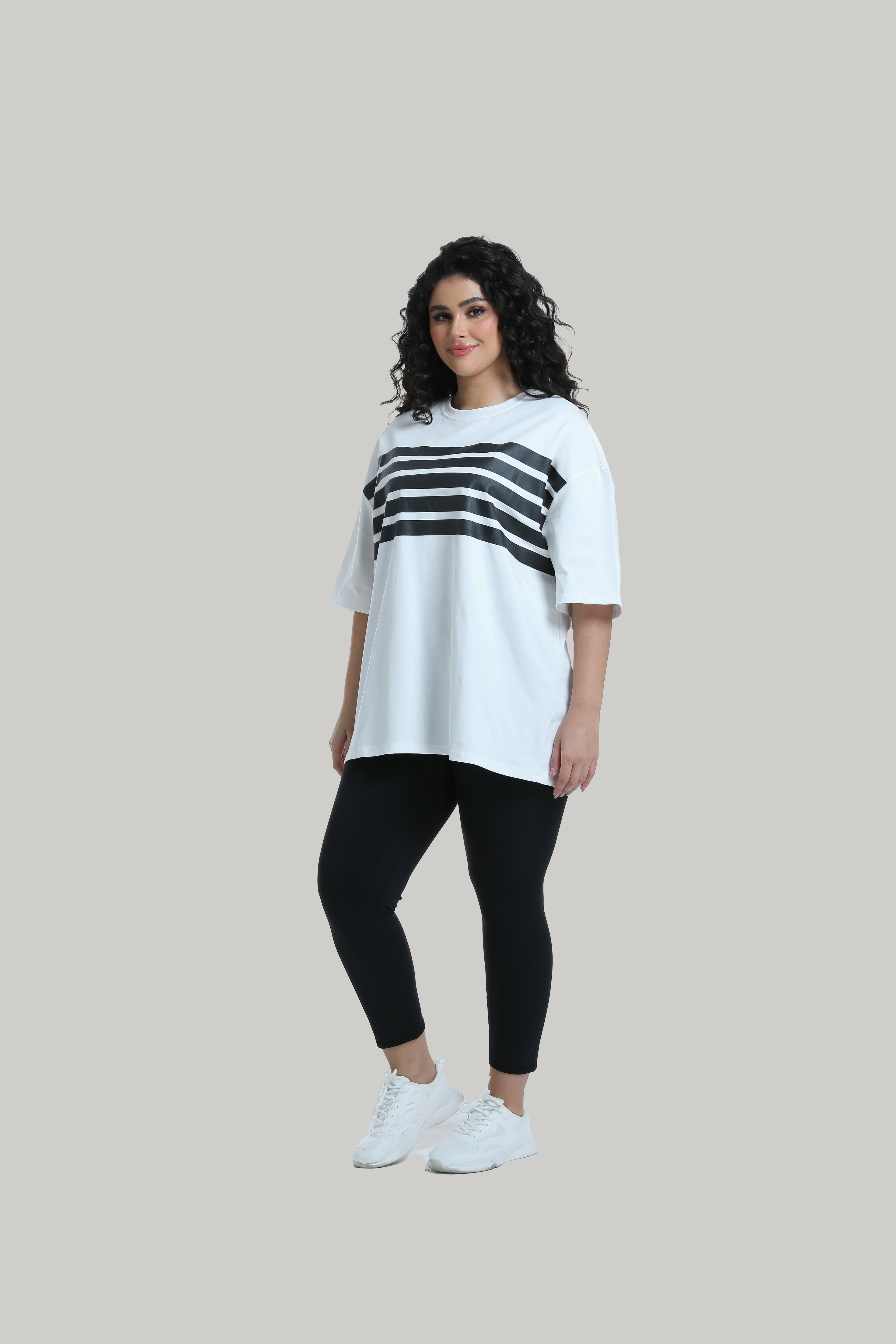 Stripe Front Print Graphic Tee in white