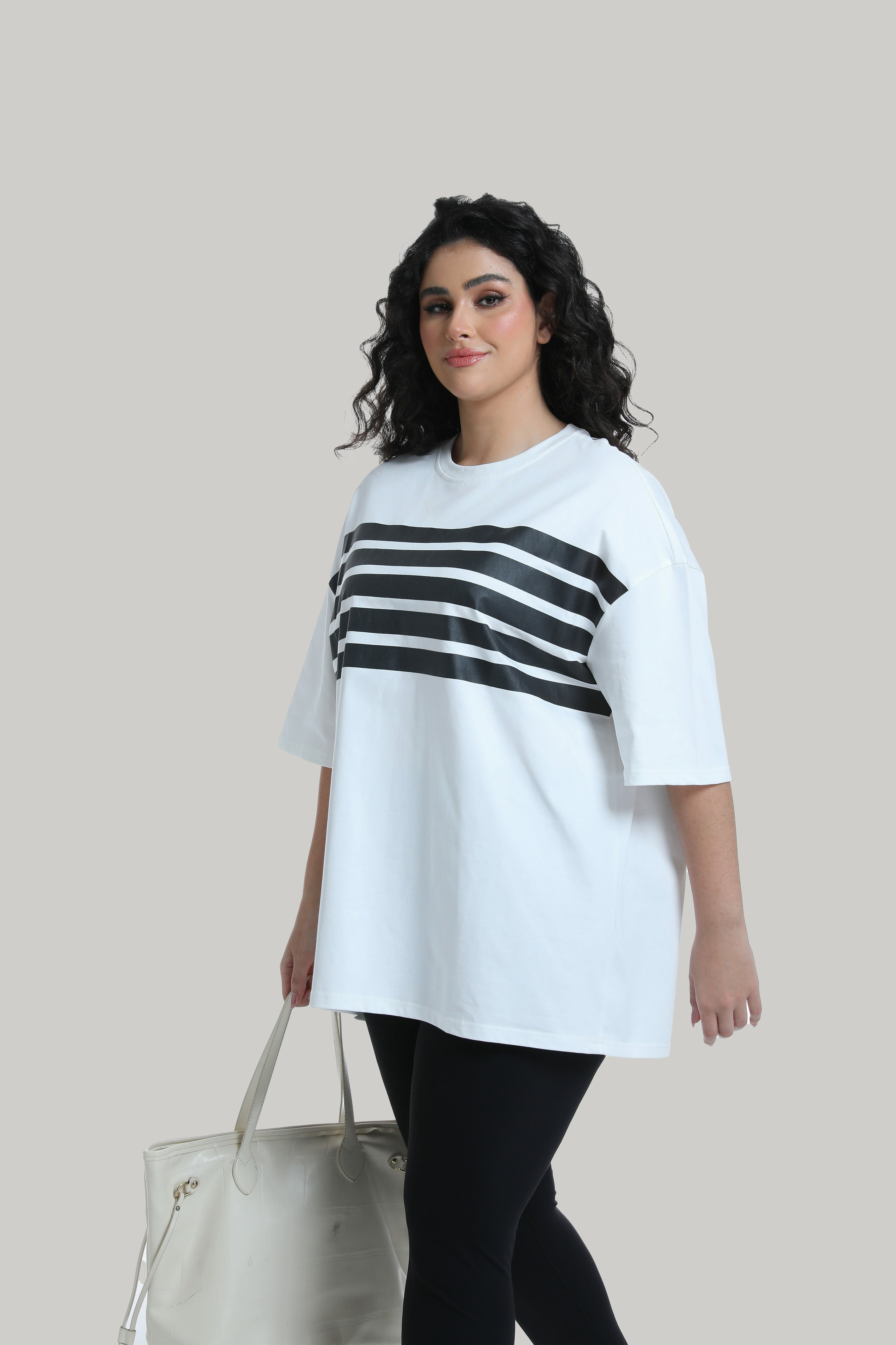 Stripe Front Print Graphic Tee in white