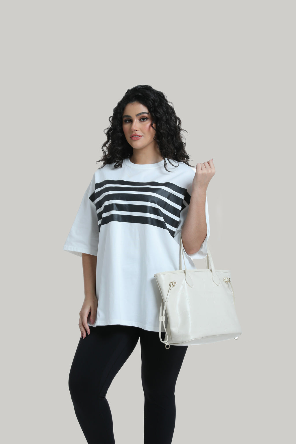 Stripe Front Print Graphic Tee in white