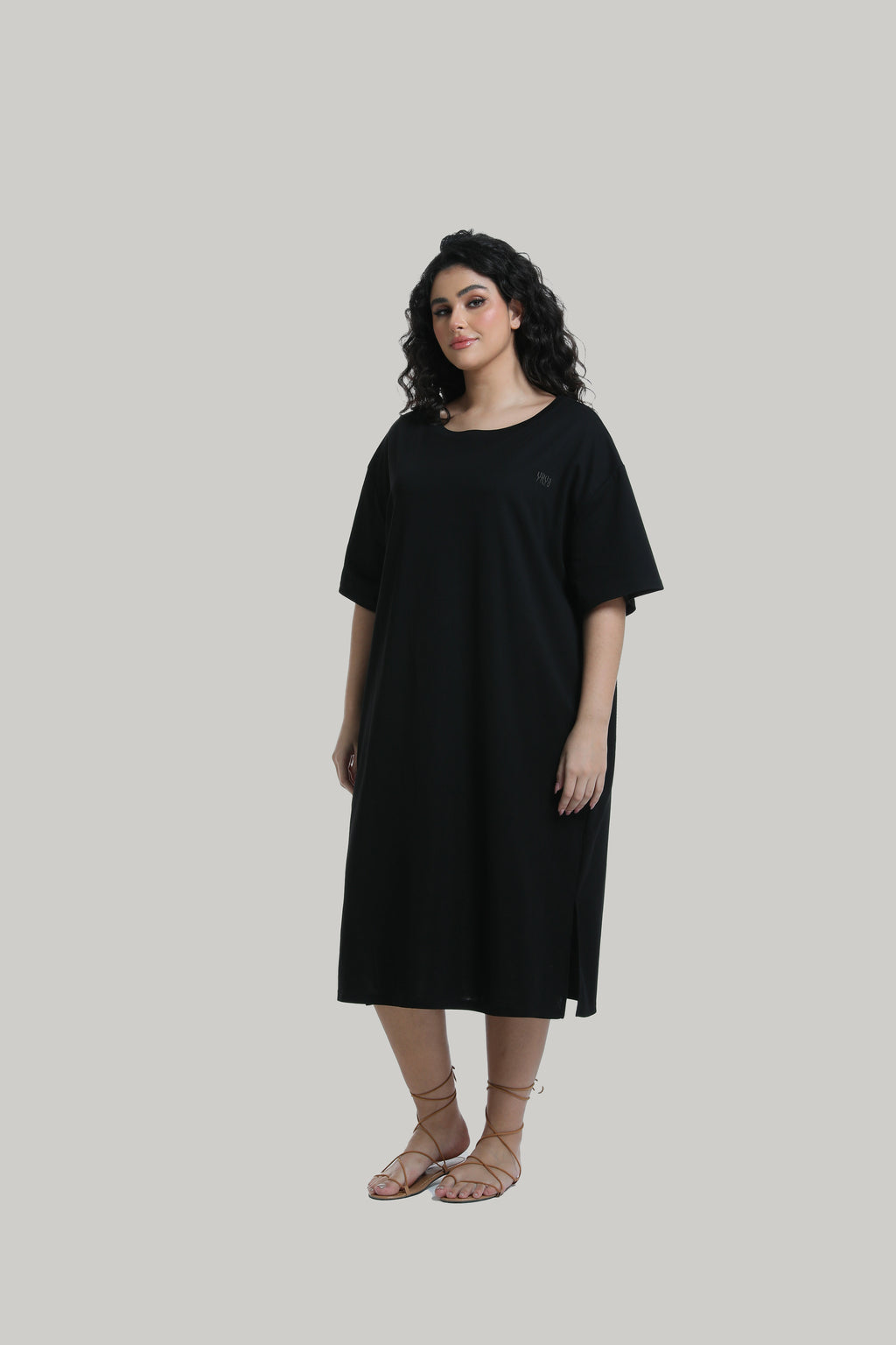 Midi T-shirt Dress in black with YRYB logo