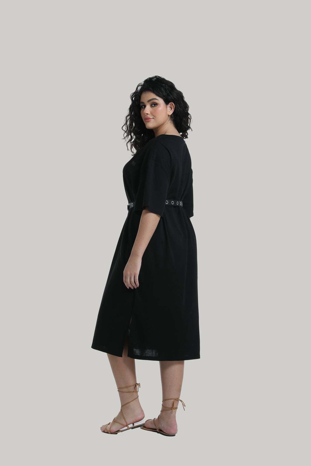 Midi T-shirt Dress in black with YRYB logo