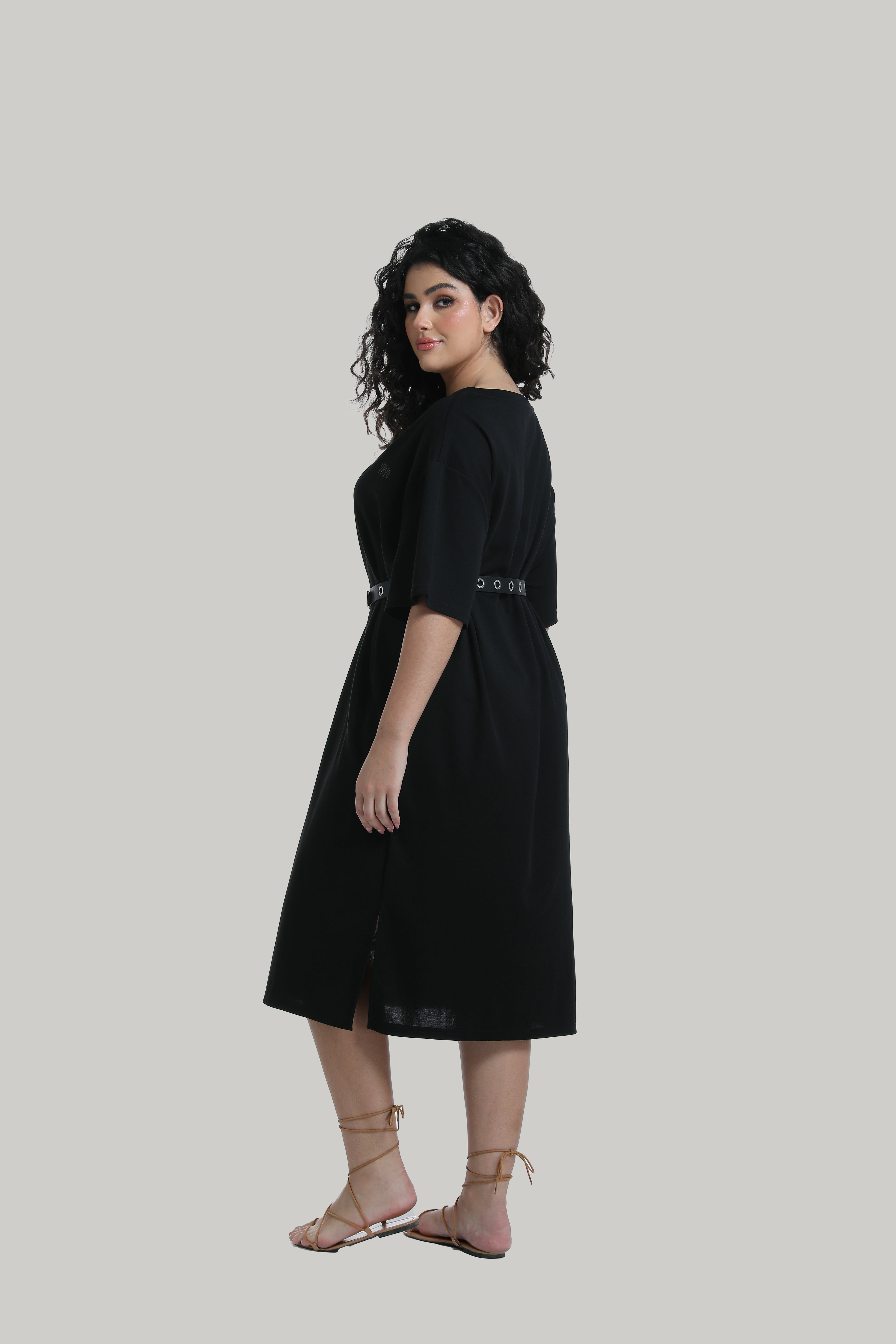 Midi T-shirt Dress in black with YRYB logo