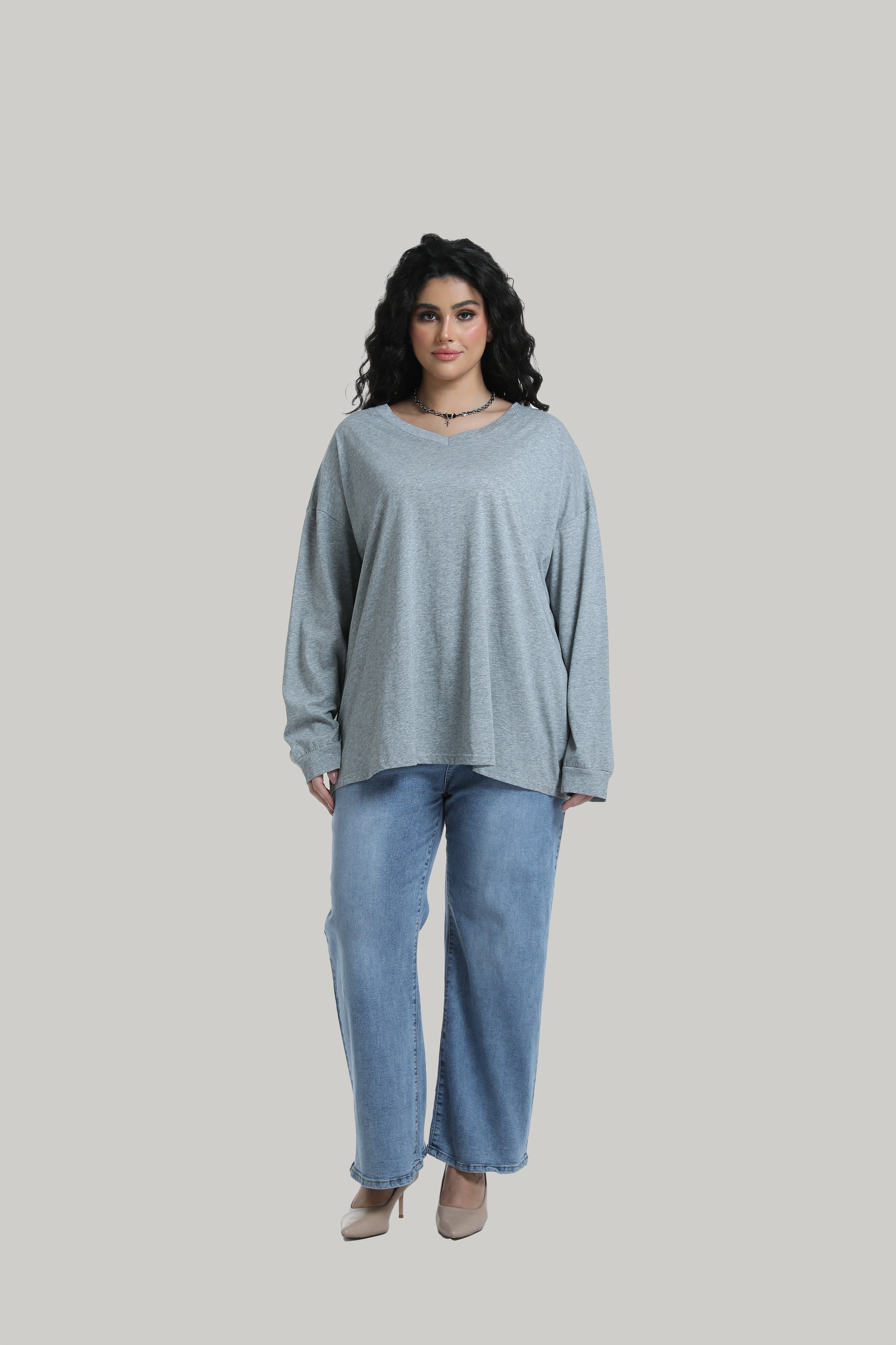 Long-sleeve Top with V-neck