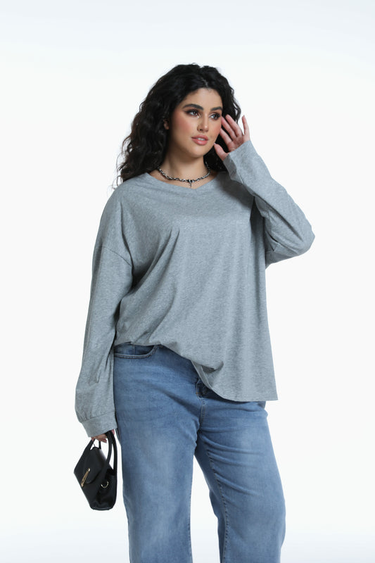 V-neck long sleeve top in grey
