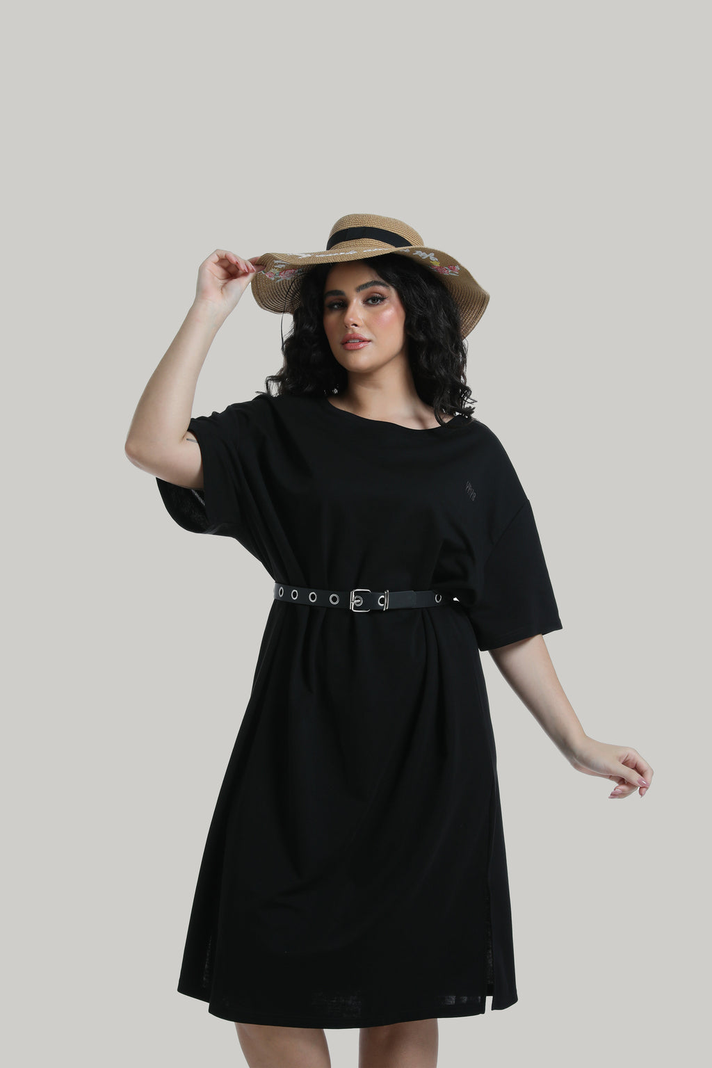 Midi T-shirt Dress in black with YRYB logo