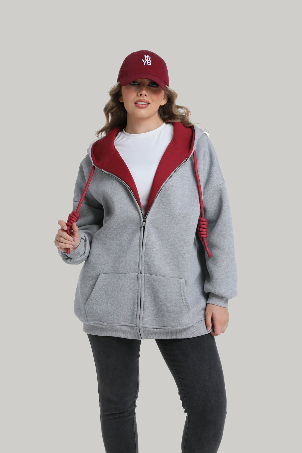 Grey Heavyweight Boxy Relaxed Zip-up Hoodie