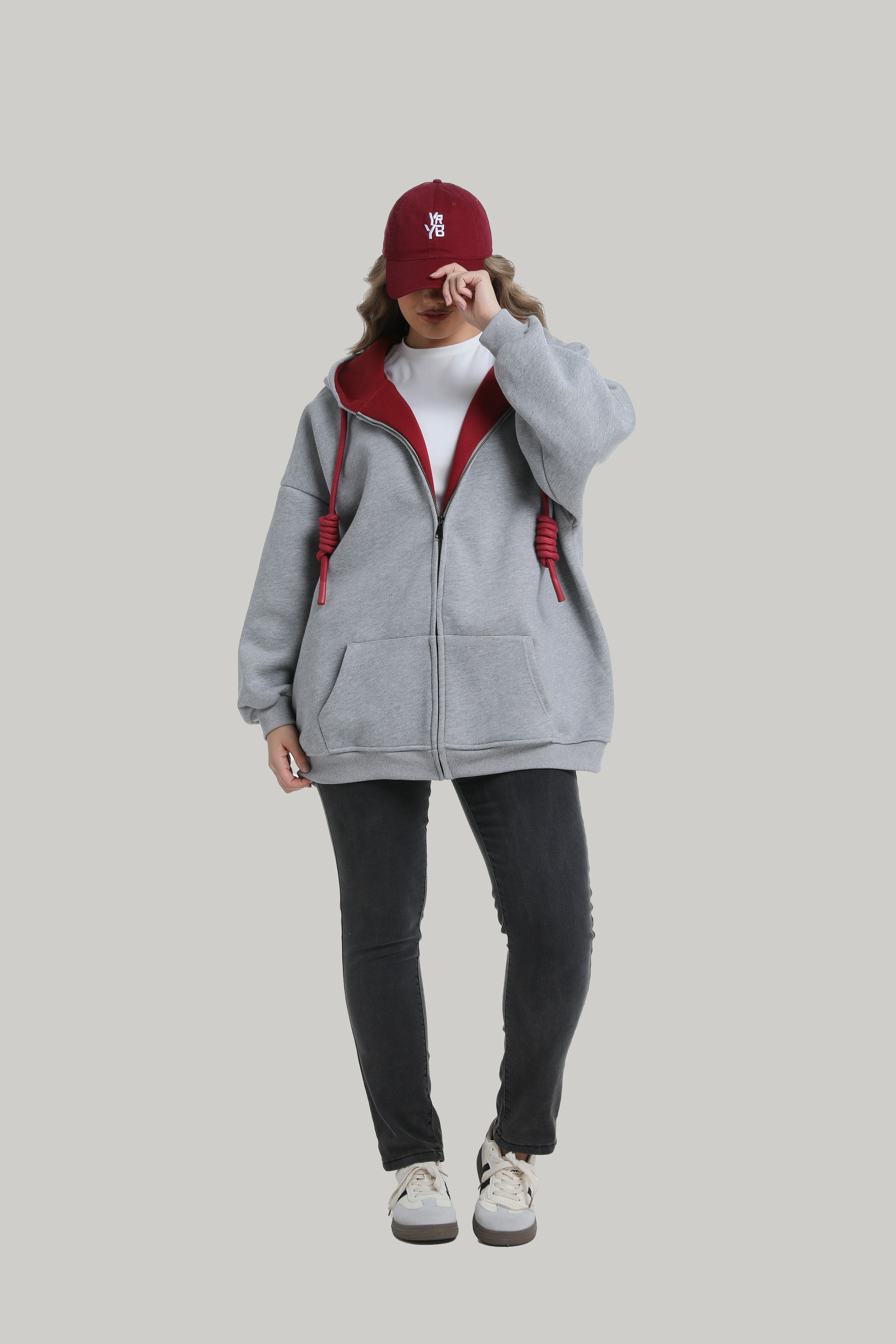 Grey Heavyweight Boxy Relaxed Zip-up Hoodie