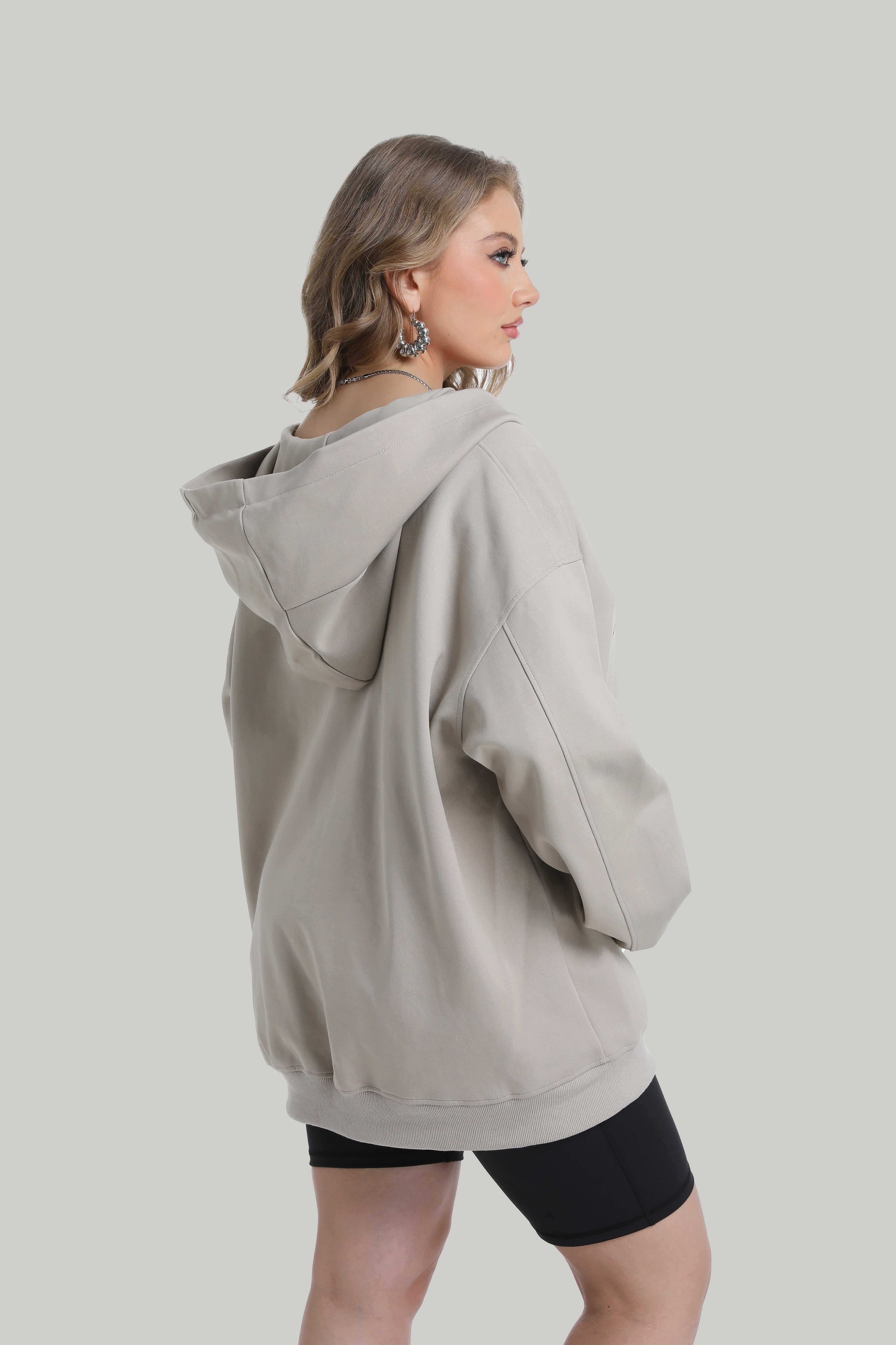 Stacked Collar Hoodie with Off Shoulder