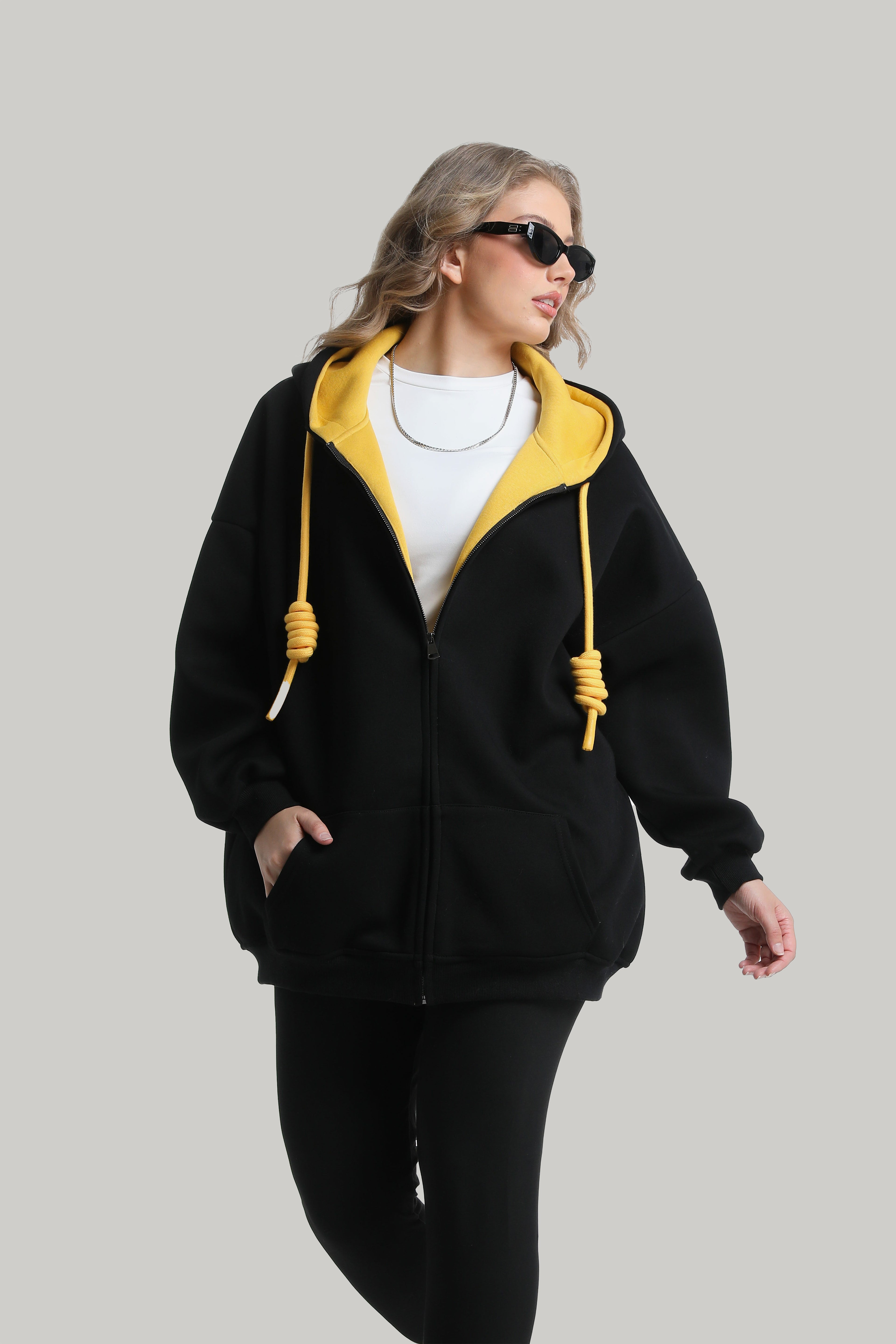 Black Heavyweight Boxy Relaxed Zip-up Hoodie